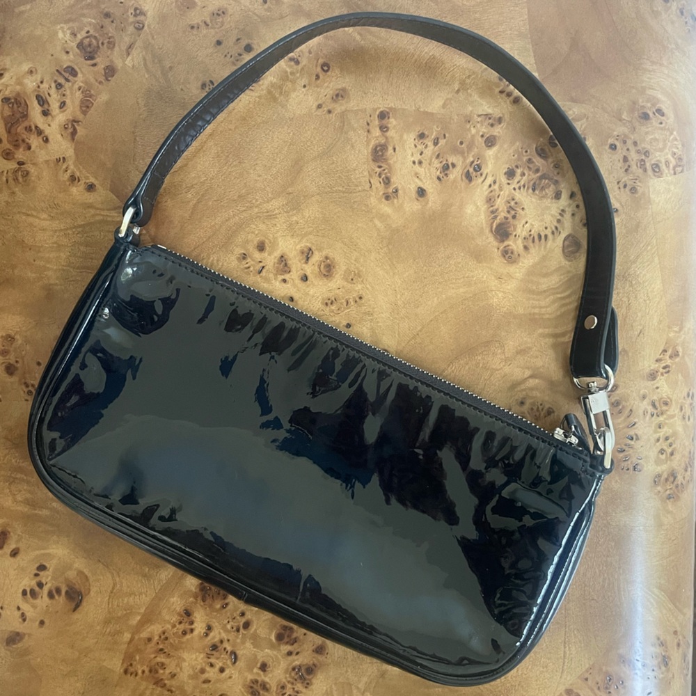 by far || black patent Rachel bag